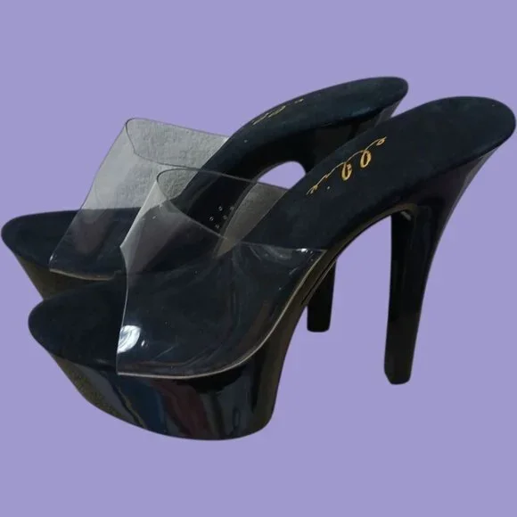 Ellie  Platform Vanity 6 Heels Black/Clear Size 11 - Picture 5 of 14